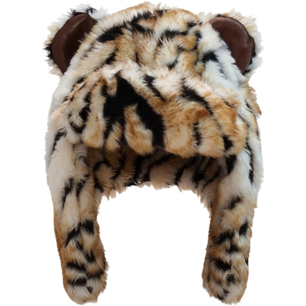 City Hunter USA Tiger Faux Fur Trapper Hat Kids OS Orange Black Animal strap
